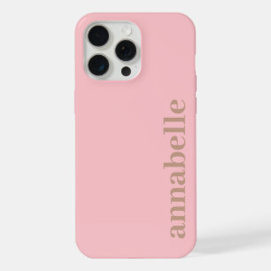 Side Monogram Name Pink & Brown Minimalist iPhone 15 Pro Max Case