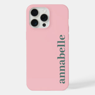 Side Monogram Name Pink & Green Minimalist iPhone 15 Pro Max Case