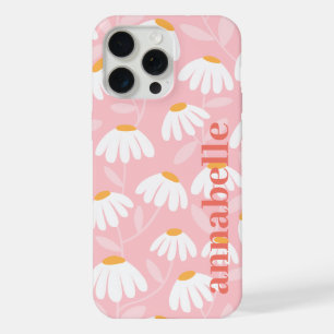Side Monogram Name Pink & Yellow Floral Pattern iPhone 15 Pro Max Case