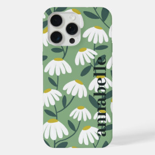 Side Monogram Name Sage Green Floral Pattern iPhone 15 Pro Max Case
