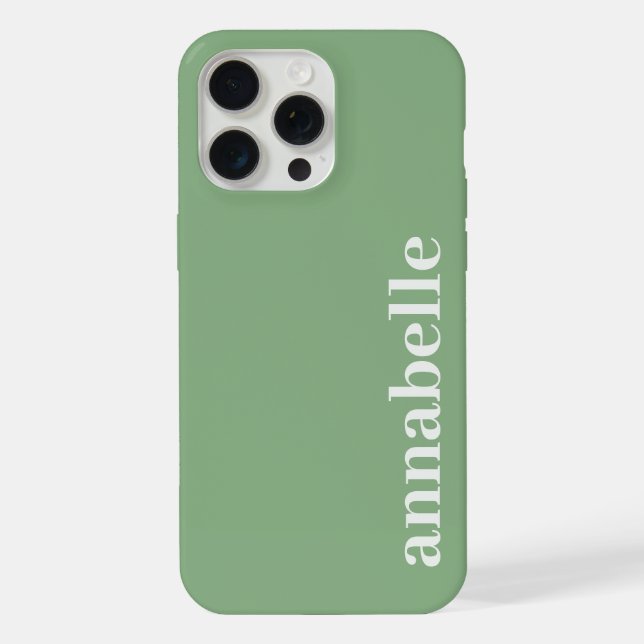 Side Monogram Name Sage Green Minimalist iPhone Case (Back)
