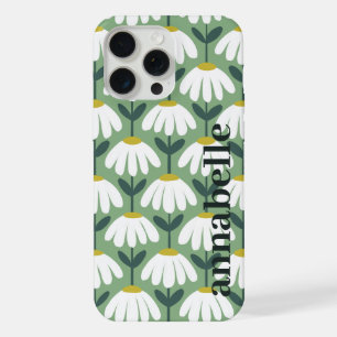 Side Monogram Name Sage Green Vintage Floral iPhone 15 Pro Max Case