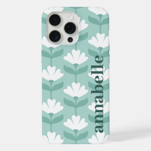 Side Monogram Name Teal Blue Vintage Flowers iPhone 15 Pro Max Case