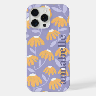 Side Monogram Name Yellow & Blue Floral Pattern iPhone 15 Pro Max Case