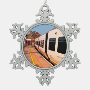 Side of a train snowflake pewter christmas ornament