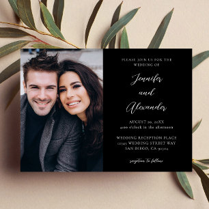 Side Photo Mod El Calligraphy Wedding Black Invitation