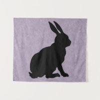Side Profile Black Silhouette Sitting Bunny Purple