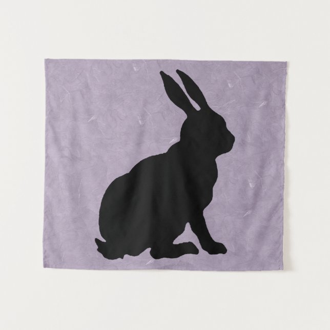 Side Profile Black Silhouette Sitting Bunny Purple Tapestry (Front (Horizontal))