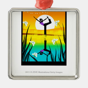 Side profile of a woman practicing yoga metal tree decoration