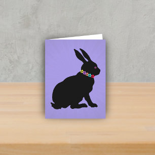 Side Profile sitting Black Rabbit Flowers Pink Eye Card