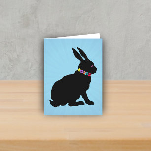 Side Profile sitting Black Rabbit Flowers Pink Eye Card