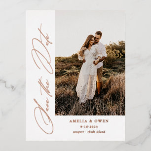 Side Script Minimalist Modern Photo Wedding Foil Invitation Postcard