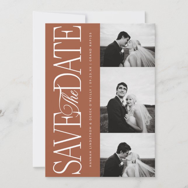 Side Script Save The Date Photo Announcement Card (Front)