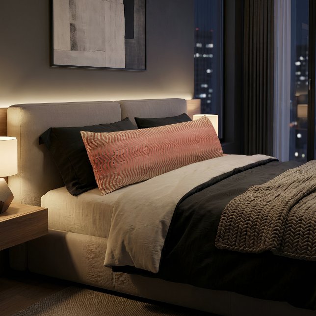 Side Sleeper Pillow Wavy Japonica & Ivory (Side sleeper pillow is placed on a bed. )