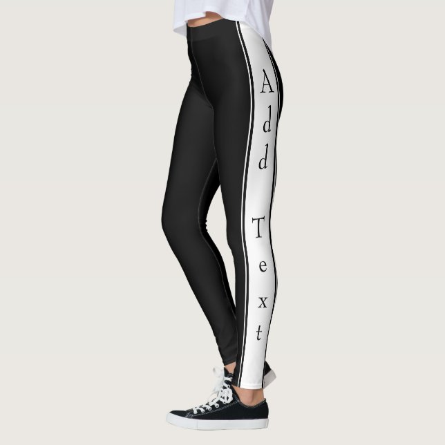 Side Stripe Black Leggings Custom Text and Colours (Left)