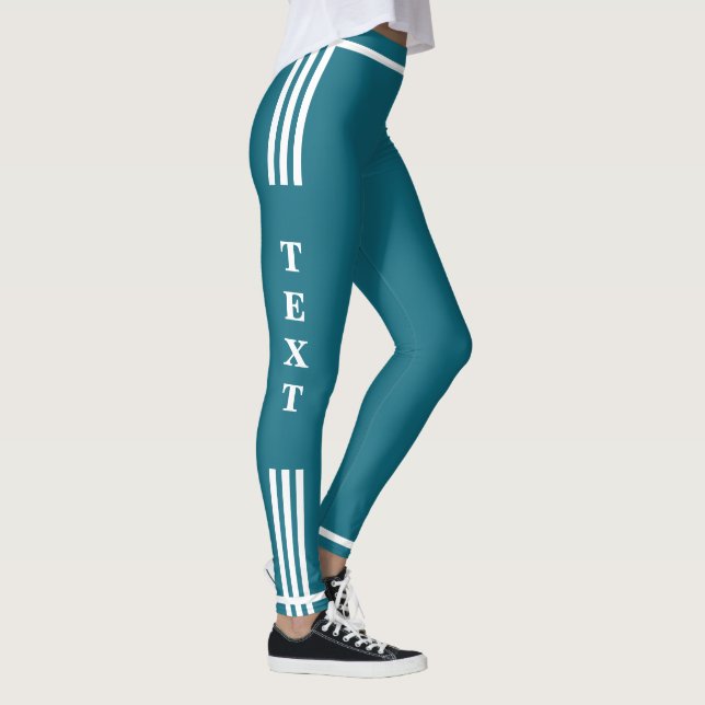 Side Stripe Dark Teal Leggings with Custom Text (Right)