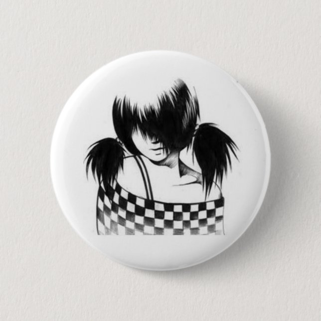 Side-Swept Bangs Girl 6 Cm Round Badge (Front)