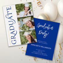 Side Typography 3 Photo Navy Graduation Party