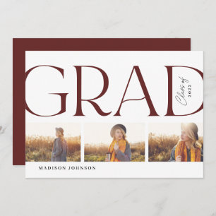 Side Typography Graduation 2022 3 Photo Party Red Invitation