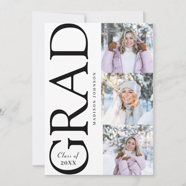 Side Typography Graduation 2026 3 Photo Party Invitation (Front)