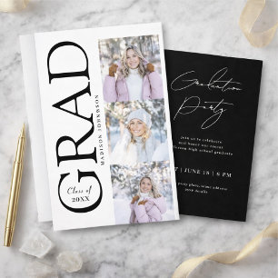 Side Typography Graduation 2026 3 Photo Party RSVP Card