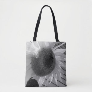 Side View Black and White Sunflower Tote Bag