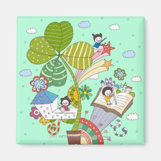 Side view of children studying by potted plant magnet