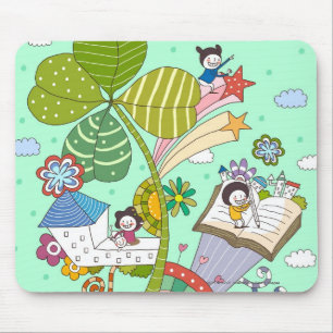 Side view of children studying by potted plant mouse pad