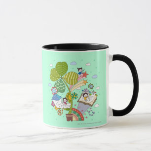 Side view of children studying by potted plant mug