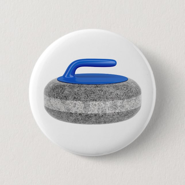 Side view of curling stone 6 cm round badge (Front)