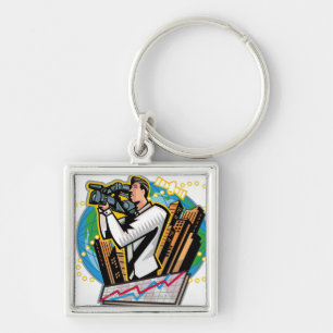 Side view of man shooting key ring