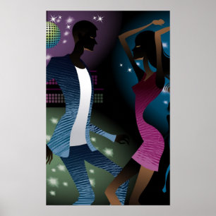 Side view of people dancing by microphone poster