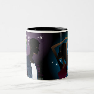 Side view of people dancing by microphone Two-Tone coffee mug