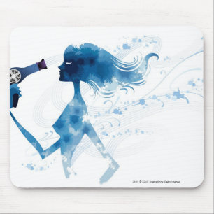 Side view of woman blow drying long hair mouse pad