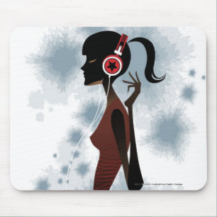 Side view of woman listening music mouse pad