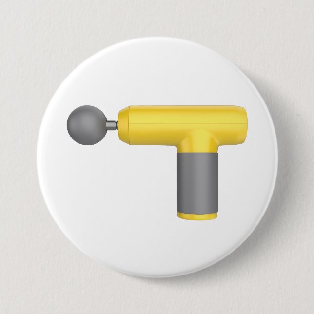 Side view of yellow massage gun 7.5 cm round badge (Front)