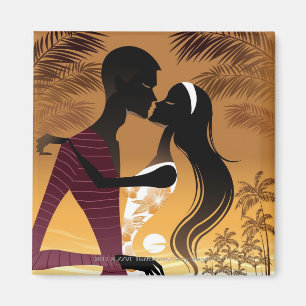 Side view of young couple standing in beach magnet