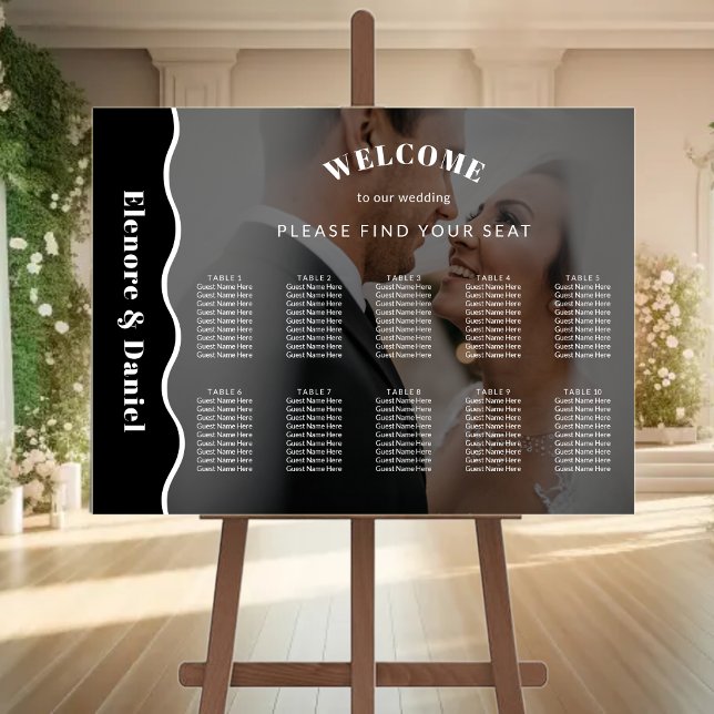 Side Wave Black White Photo Wedding Seating Chart (Side Wave Black White Photo Wedding Seating Chart)