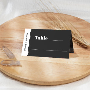 Side Wave Black & White Photo Wedding Table Number Place Card