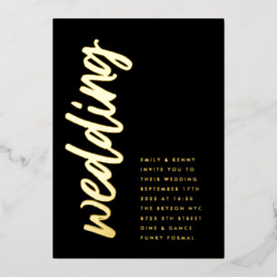 Side Ways Onyx Wedding REAL GOLD Foil Invitation