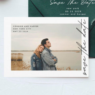 Side Ways QR Code Simply Elegant Text Photo Border Save The Date