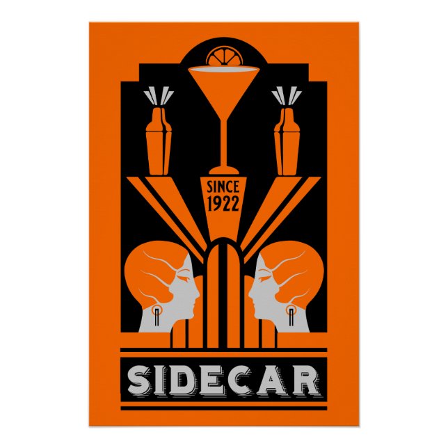 Sidecar Cocktail Art Deco Poster (Front)