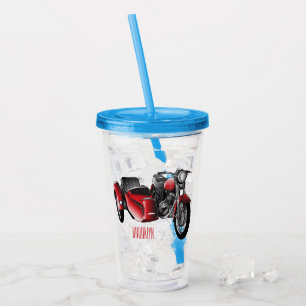 Sidecar motorcycle cartoon illustration acrylic tumbler