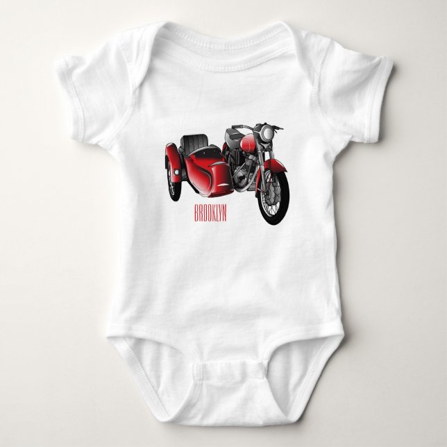 Sidecar motorcycle cartoon illustration  baby bodysuit (Front)