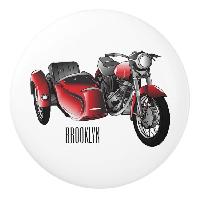 Sidecar motorcycle cartoon illustration  ceramic knob (Front)