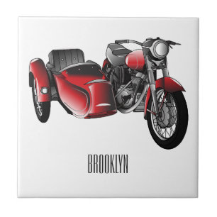 Sidecar motorcycle cartoon illustration  ceramic tile