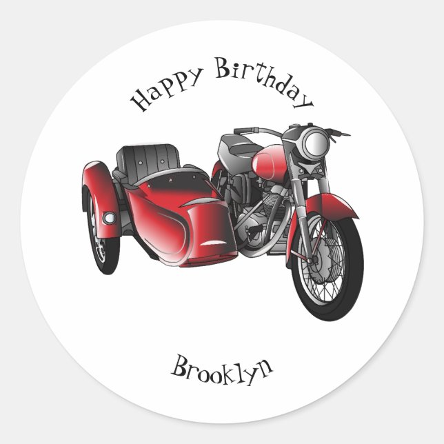 Sidecar motorcycle cartoon illustration  classic round sticker (Front)