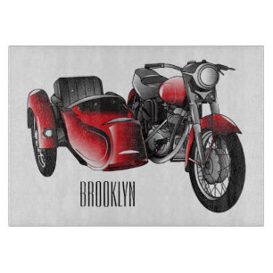 Sidecar motorcycle cartoon illustration cutting board