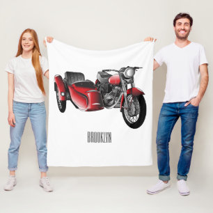 Sidecar motorcycle cartoon illustration  fleece blanket