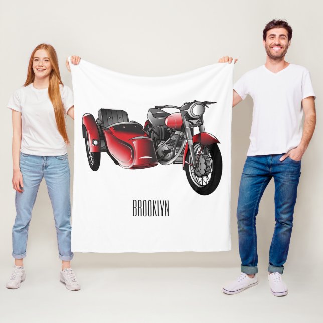 Sidecar motorcycle cartoon illustration  fleece blanket (In Situ)